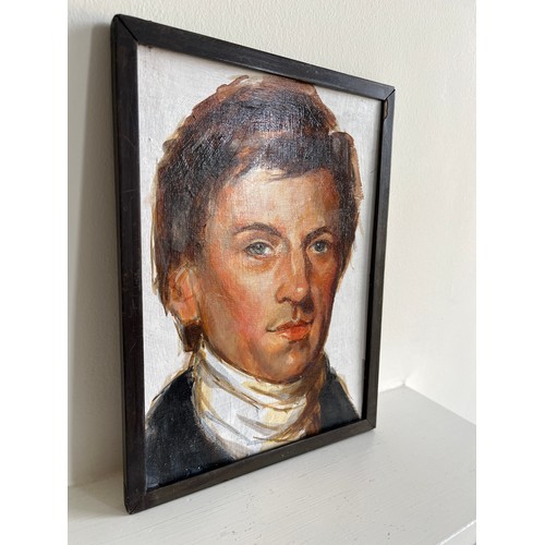 54 - Mid Century painting, a framed contemporary oil on board portrait of a gentleman. 28cm x 22cm.


Thi... 