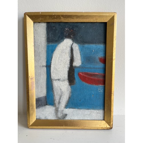 55 - Mid-century art, a framed study of a figure watching boats. 27cm x 20cm.


This lot is available for... 