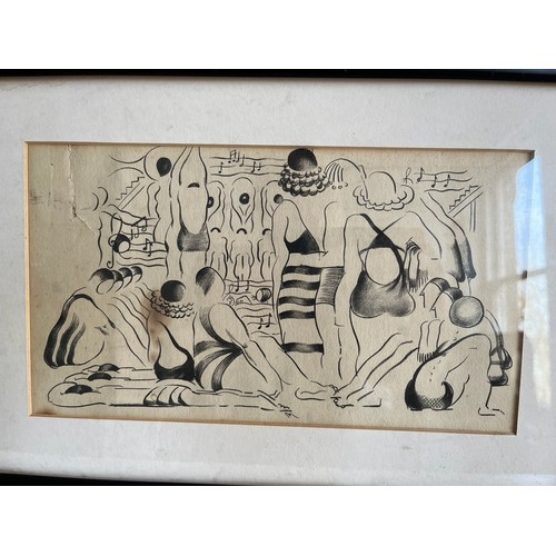 56 - A mid-century drawing, a framed Art Deco jazz era study of female bathers. 38.5 cm x 26.5 cm.


This... 