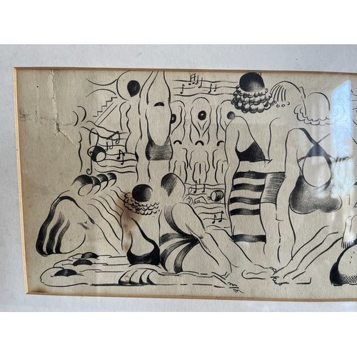 56 - A mid-century drawing, a framed Art Deco jazz era study of female bathers. 38.5 cm x 26.5 cm.


This... 