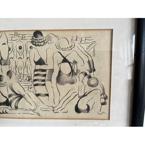 56 - A mid-century drawing, a framed Art Deco jazz era study of female bathers. 38.5 cm x 26.5 cm.


This... 