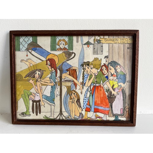 57 - A mid-century original framed cartoon of a scene within a doctors surgery, 29 cm x 21 cm.

This lot ... 