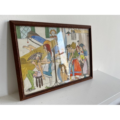 57 - A mid-century original framed cartoon of a scene within a doctors surgery, 29 cm x 21 cm.

This lot ... 