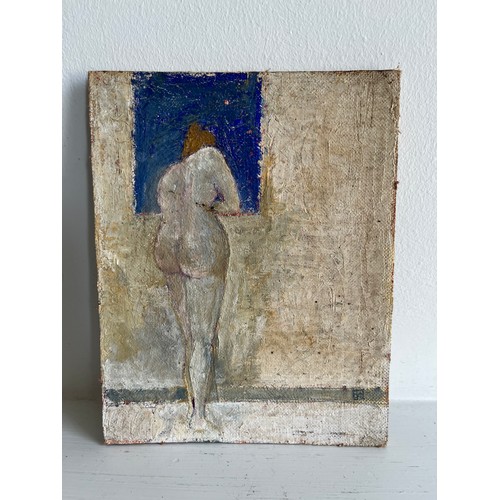 58 - A mid-century painting, a framed oil on board study of female figure at a window. 19cm x 15 cm.


Th... 