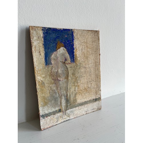 58 - A mid-century painting, a framed oil on board study of female figure at a window. 19cm x 15 cm.


Th... 