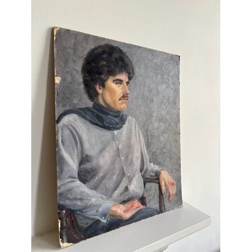 59 - A mid-century oil on board portrait of a seated man. 51cm x 41 cm.

This lot is available for in-hou... 