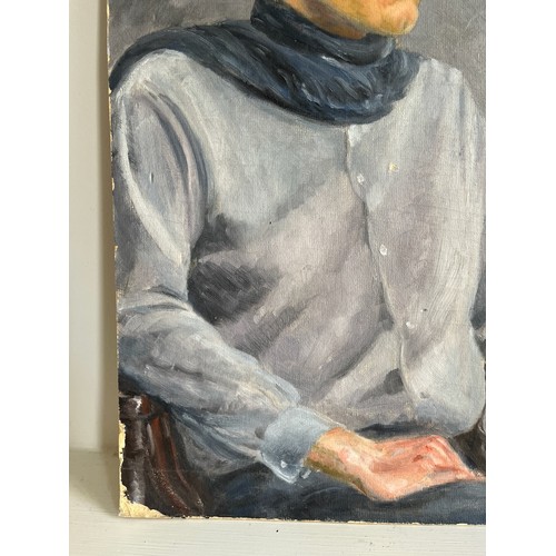 59 - A mid-century oil on board portrait of a seated man. 51cm x 41 cm.

This lot is available for in-hou... 