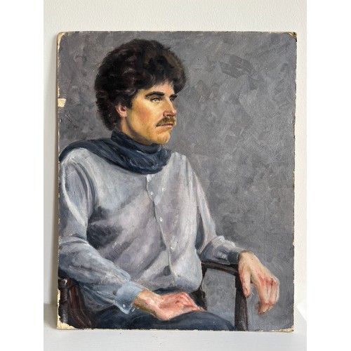 59 - A mid-century oil on board portrait of a seated man. 51cm x 41 cm.

This lot is available for in-hou... 