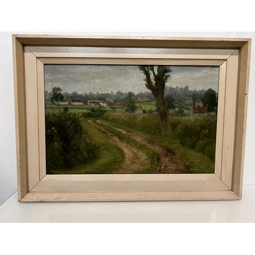 104 - Framed oil on board of a rural scene, 74 cm x 53cm.

This lot is available for in-house shipping