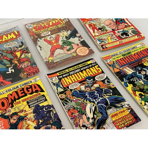 127 - Marvel and DC superhero comics, part of a large collection, Shazam, Omega and The Inhumans.

This lo... 