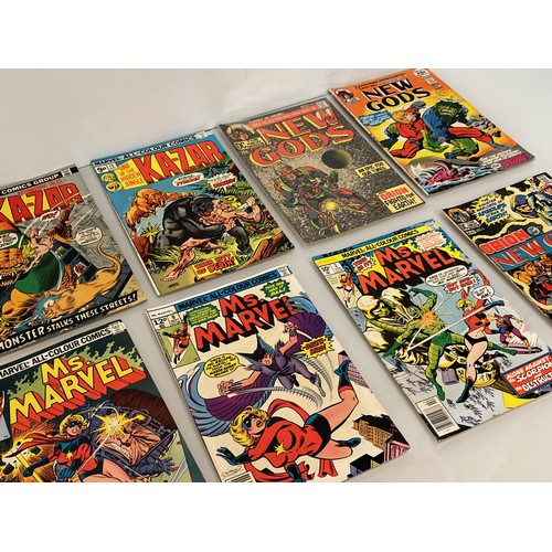 142 - Marvel and DC superhero comics, part of a large collection, Ka-Zar, New Gods, and Ms Marvel.

This l... 