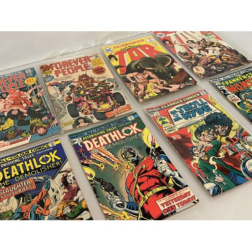 143 - Marvel and DC superhero comics, part of a large collection, Forever People, Tor, Deathlok, Dr Jekyll... 