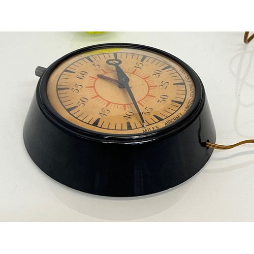 202 - Militaria, WWII aviation intertest, a bakelite cased timing clock marked for Miles Aircraft Ltd – Re... 