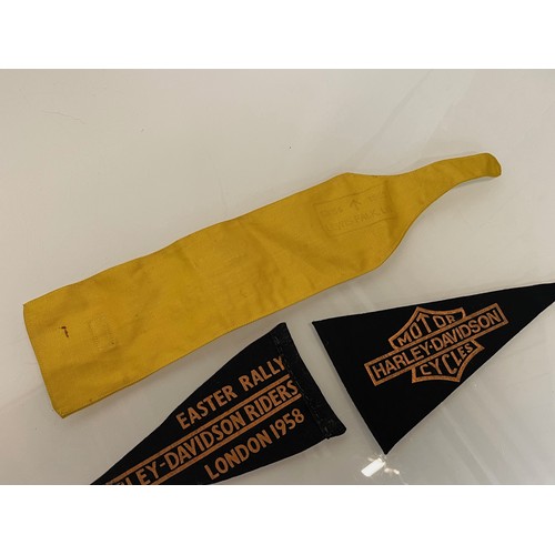 217 - Militaria & Automobilia interest, a Civil Defence Corps arm band and two felt pennants from the 1950... 