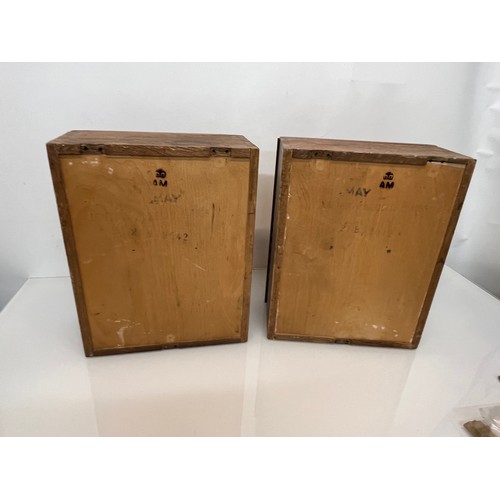 226 - Militaria, Air Ministry station furniture, a pair of oak cupboards, 15 inches x 12 inches x 5 inches... 