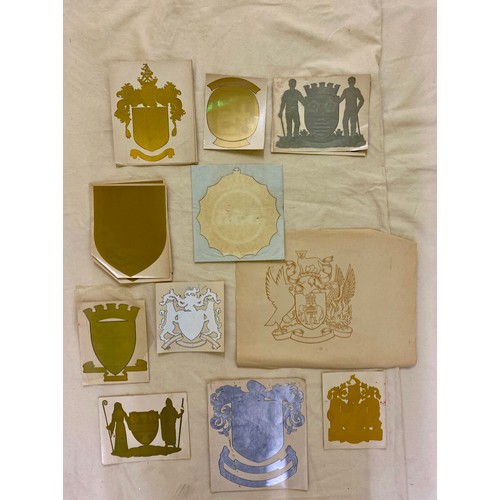 269 - A Selection of Transfers with heraldic Coats of Arms etc. 
some are labelled Butchers & Co Ltd and '... 