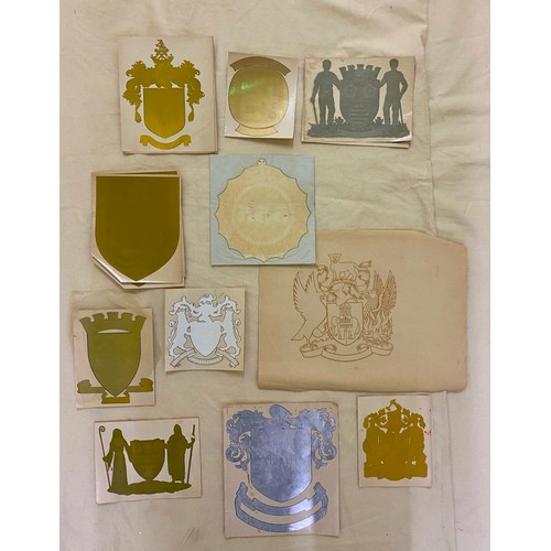 269 - A Selection of Transfers with heraldic Coats of Arms etc. 
some are labelled Butchers & Co Ltd and '... 