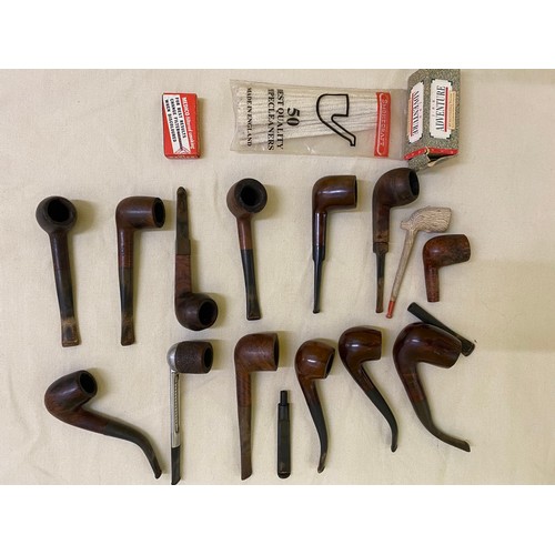 272 - A Selection of 14 vintage Pipes and Pipe Smoking Ephemera. 

Includes 12 Wooden Pipes, a Single Clay... 