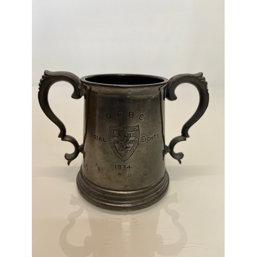 495 - University Rowing club trophy, D.C.B.C.  presentation engraved tankard from 1934, 10 cm high.

This ... 