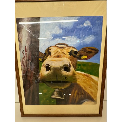 8 - Framed painting of a cow, 63 cm x 83 cm.

This lot is available for in-house shipping