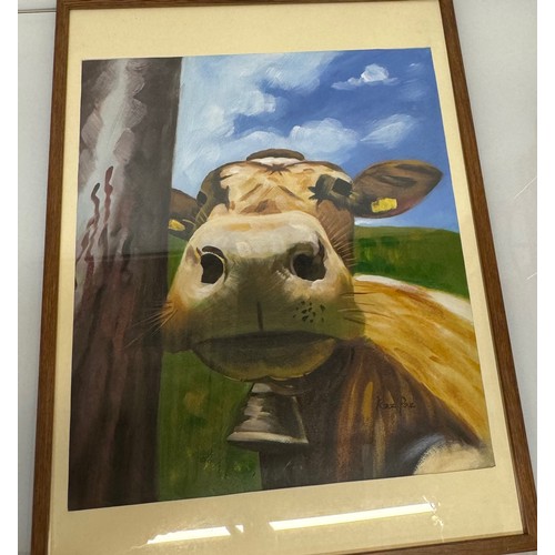 8 - Framed painting of a cow, 63 cm x 83 cm.

This lot is available for in-house shipping