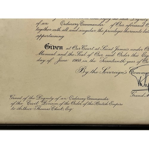 190 - Ephemera, Royal OBE documentation, an Order of the British Empire certificate signed by her majesty ... 