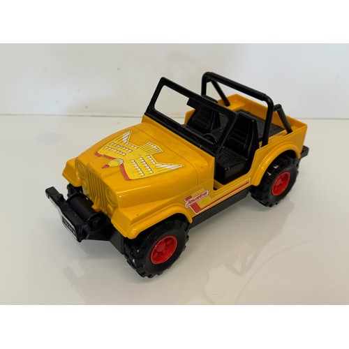 331 - Toys, a wooden Willys and two plastic model Jeeps.

This lot is available for in-house shipping