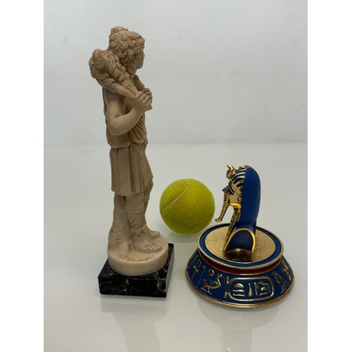 170 - Tutankhamun golden mask figurine and classical figure of a shepherd 23 cm tall.

This lot is availab... 