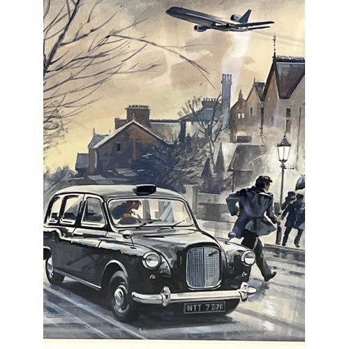 172 - Original Biggles book cover artwork for Biggles takes a Hand, 43 cm x 30 cm.

This lot is available ... 