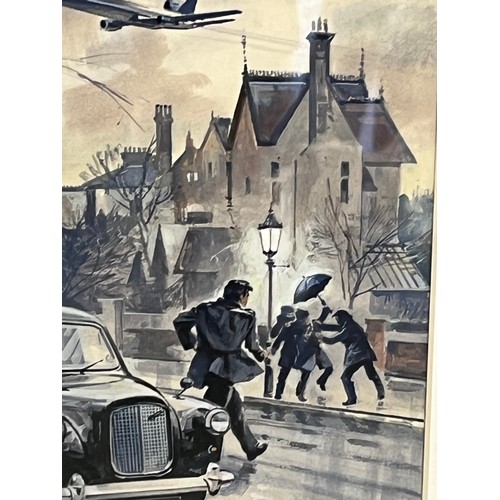 172 - Original Biggles book cover artwork for Biggles takes a Hand, 43 cm x 30 cm.

This lot is available ... 