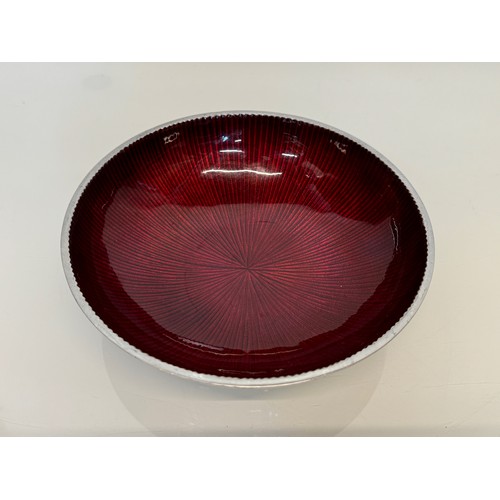 54 - Mid Century modern, textured aluminium bowl with candy red enamelling to the interior.

This lot is ... 