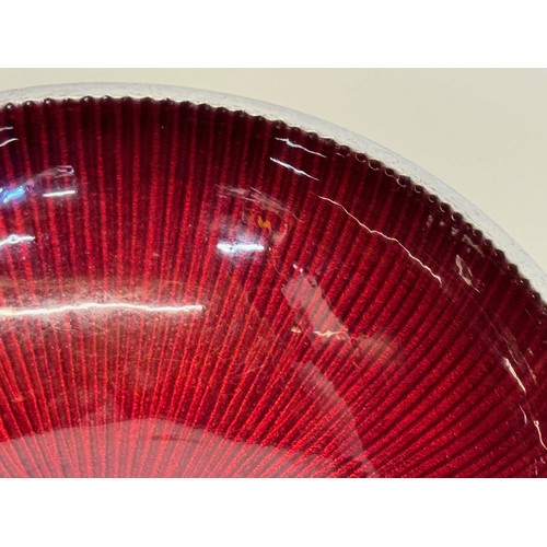 54 - Mid Century modern, textured aluminium bowl with candy red enamelling to the interior.

This lot is ... 