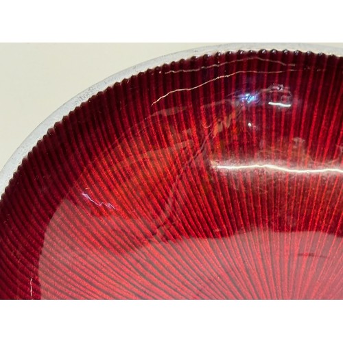 54 - Mid Century modern, textured aluminium bowl with candy red enamelling to the interior.

This lot is ... 