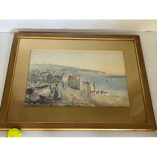 334 - Early C20th century naïve art, a watercolour painting of Robin Hoods Bay in Yorkshire, unsigned but ... 