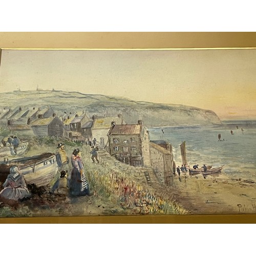 334 - Early C20th century naïve art, a watercolour painting of Robin Hoods Bay in Yorkshire, unsigned but ... 