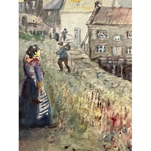 334 - Early C20th century naïve art, a watercolour painting of Robin Hoods Bay in Yorkshire, unsigned but ... 