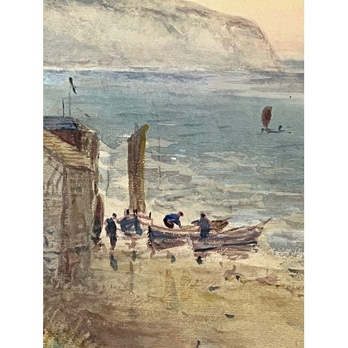 334 - Early C20th century naïve art, a watercolour painting of Robin Hoods Bay in Yorkshire, unsigned but ... 