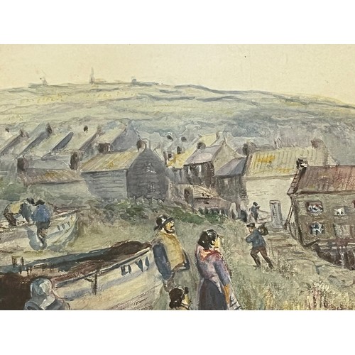 334 - Early C20th century naïve art, a watercolour painting of Robin Hoods Bay in Yorkshire, unsigned but ... 