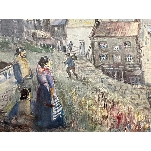 334 - Early C20th century naïve art, a watercolour painting of Robin Hoods Bay in Yorkshire, unsigned but ... 