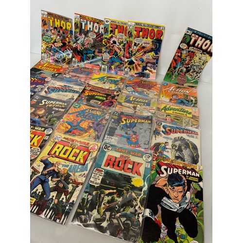 337 - Marvel and DC Action Comics, part of a large collection. 25 Thor, Sgt Rock Superman etc comics.

Thi... 