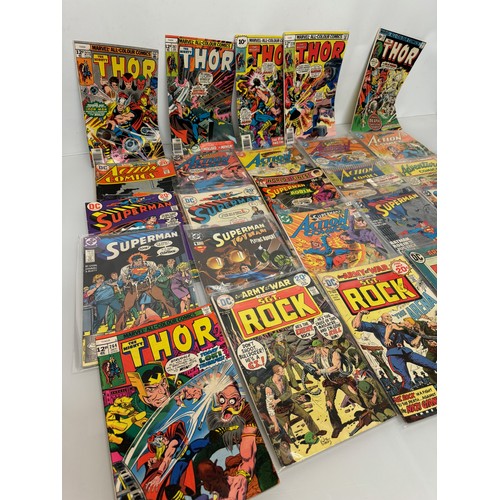 337 - Marvel and DC Action Comics, part of a large collection. 25 Thor, Sgt Rock Superman etc comics.

Thi... 