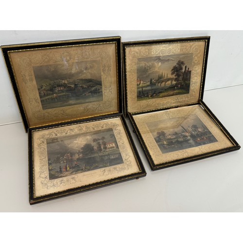 341 - Four hand coloured C19th etchings, scenes of Shepperton Bray Hedsor and Chertsey Bridge.

This lot i... 