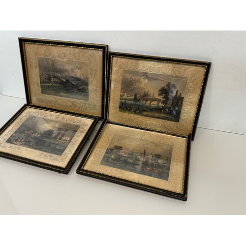 341 - Four hand coloured C19th etchings, scenes of Shepperton Bray Hedsor and Chertsey Bridge.

This lot i... 