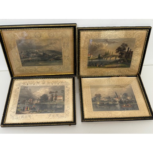 341 - Four hand coloured C19th etchings, scenes of Shepperton Bray Hedsor and Chertsey Bridge.

This lot i... 