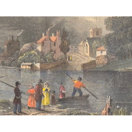 341 - Four hand coloured C19th etchings, scenes of Shepperton Bray Hedsor and Chertsey Bridge.

This lot i... 