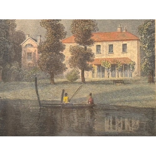 341 - Four hand coloured C19th etchings, scenes of Shepperton Bray Hedsor and Chertsey Bridge.

This lot i... 