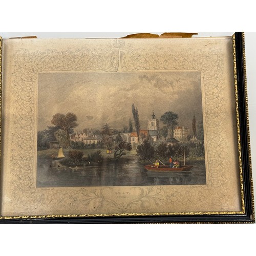 341 - Four hand coloured C19th etchings, scenes of Shepperton Bray Hedsor and Chertsey Bridge.

This lot i... 