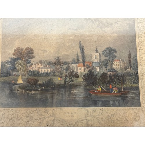 341 - Four hand coloured C19th etchings, scenes of Shepperton Bray Hedsor and Chertsey Bridge.

This lot i... 