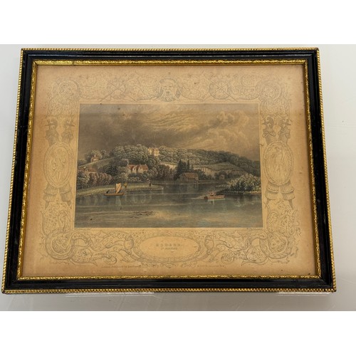 341 - Four hand coloured C19th etchings, scenes of Shepperton Bray Hedsor and Chertsey Bridge.

This lot i... 