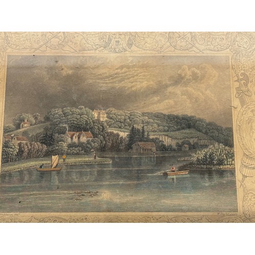 341 - Four hand coloured C19th etchings, scenes of Shepperton Bray Hedsor and Chertsey Bridge.

This lot i... 